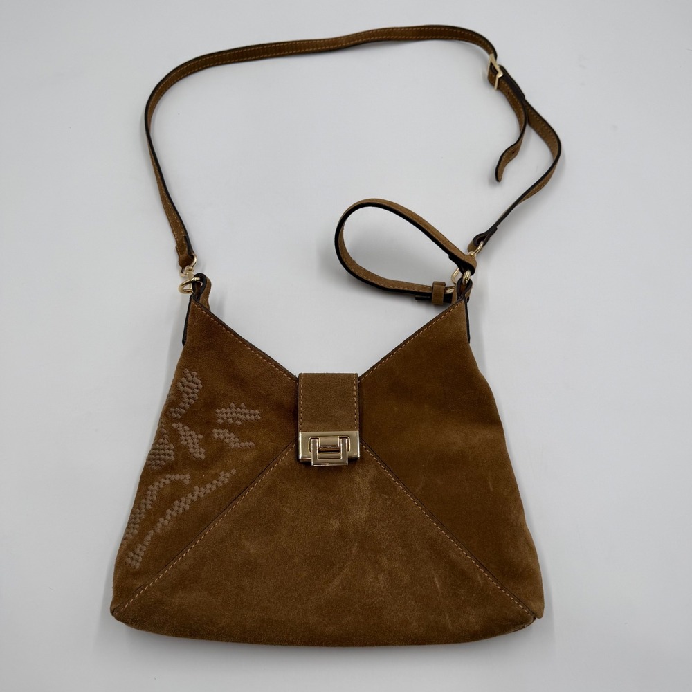 Cheval Firenze Brown Suede Crossbody Bag Made in Italy Embroidered NWOT